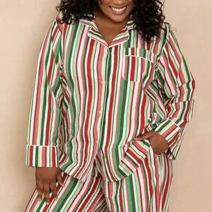 Printfresh 2x Women's Candy Cane Stripes Button-Up Longsleeve Peppermint Top